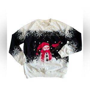 Women’s Christmas Snowman ⛄️ and Cardinal Crewneck Sweater- Red Pink Size -S